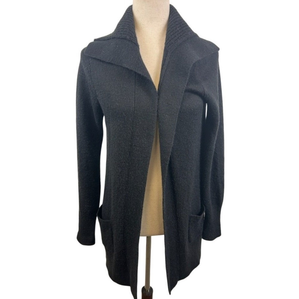 J.Crew Cardigan Sweater Women's Size Large Black Alpaca Wool Blend Open Longline